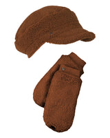 Lammfell Imitation Kappe + Handschuh - Braun