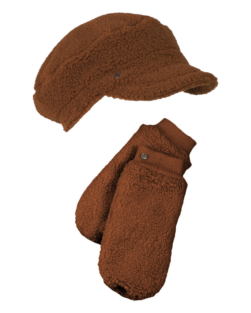 Lammfell Imitation Kappe + Handschuh - Braun
