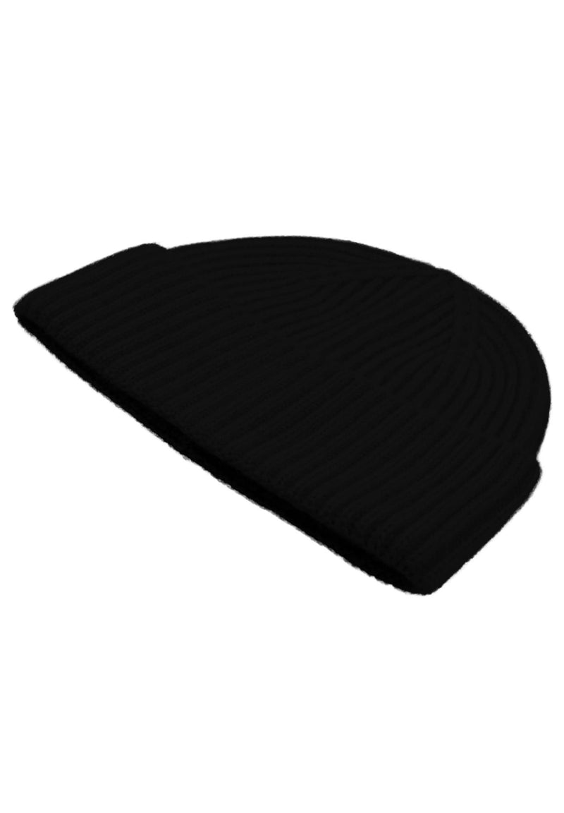 Kaschmir-Mütze + Schal mit Fischgrät-Muster - Schwarz