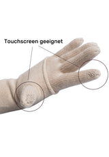 Kaschmir-Mütze, hoch, Handschuh + Schal mit geometrischem Muster - Beige meliert
