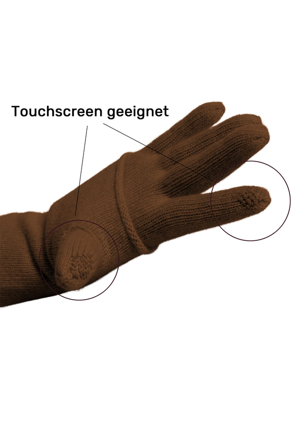 Kaschmir-Mütze, Handschuh + Schal mit geometrischem Muster - Mink