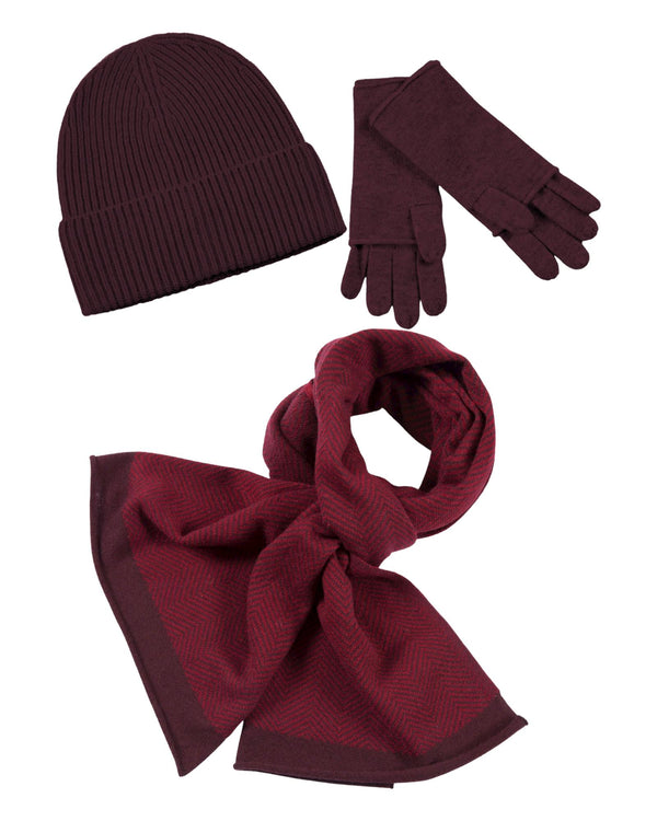 Kaschmir-Mütze, hoch, Handschuh + Schal mit geometrischem Muster - Vino