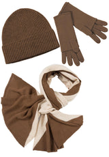Kaschmir-Mütze, hoch, Handschuh + Schal mit geometrischem Muster - Mink