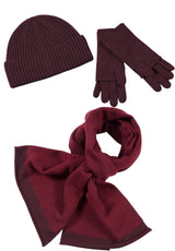 Kaschmir-Mütze, Handschuh + Schal mit Fischgrät-Muster - Vino
