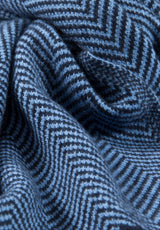 Kaschmir-Beanie, Handschuh + Schal mit Fischgrät-Muster - Himmelblau
