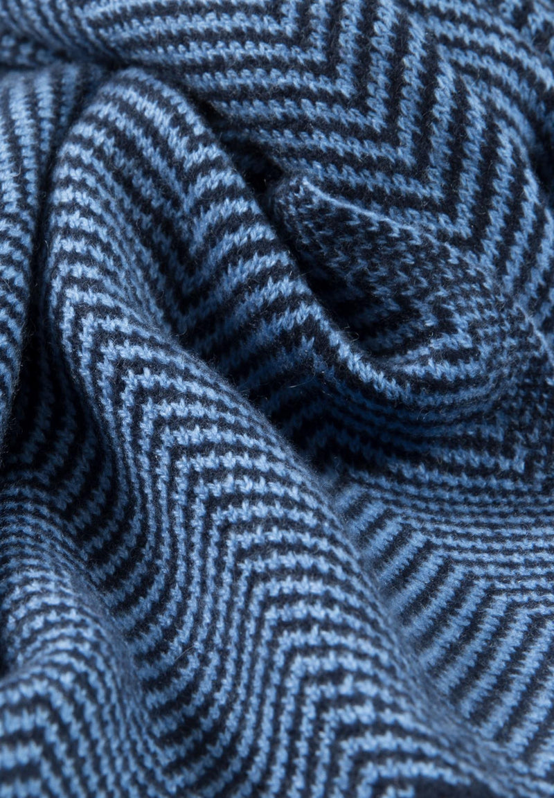 Kaschmir-Mütze, Handschuh + Schal mit Fischgrät-Muster - Himmelblau