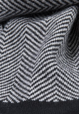 Kaschmir-Mütze, Handschuh + Schal mit Fischgrät-Muster - Schwarz